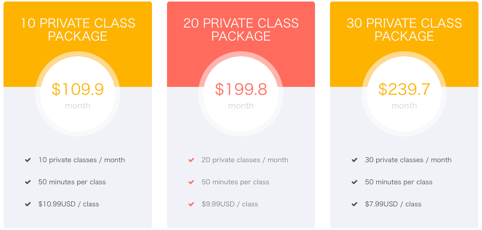 Private Class Packages($109.9 - $239.7)